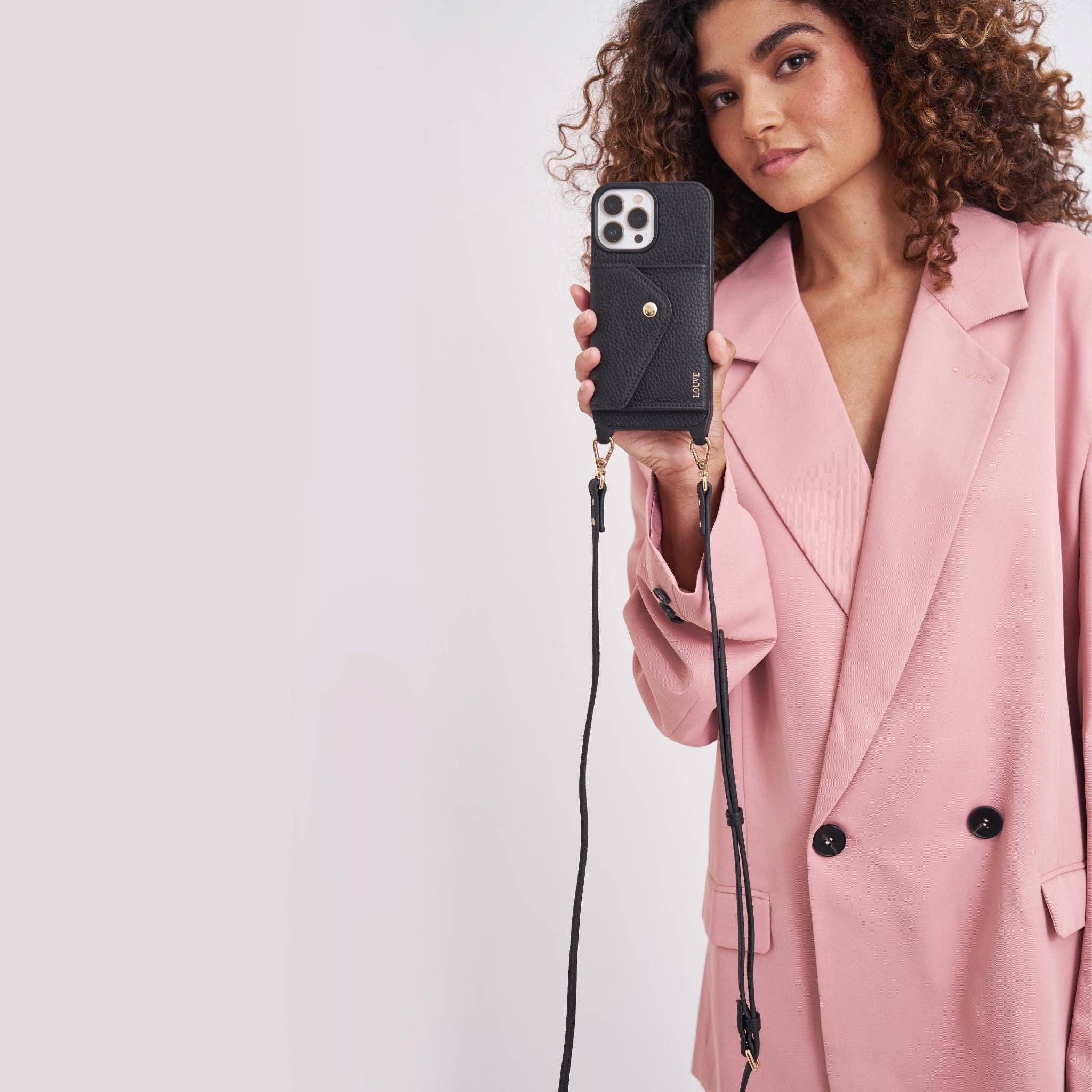 Louve Collection - Wholesale Phone Wallet - Women's - Zoë Black Leather Phone Case Wallet & Matching Strap29