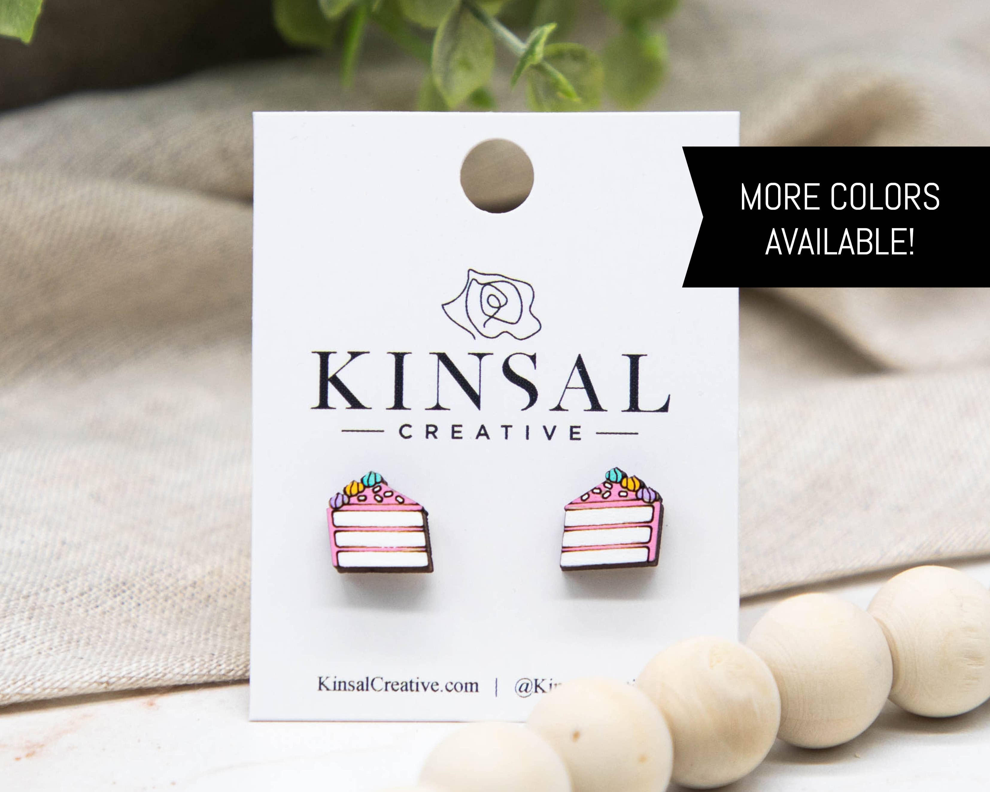 Kinsal Creative - Wholesale Stud/Post Earrings - Cake Slice Wood Stud Earrings