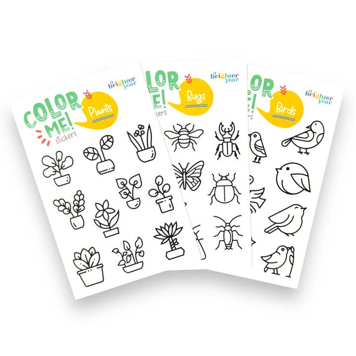 Birds Bugs & Botany Colorable Sticker Pack, 3 Sticker Sheets for wholesale by A Brighter Year