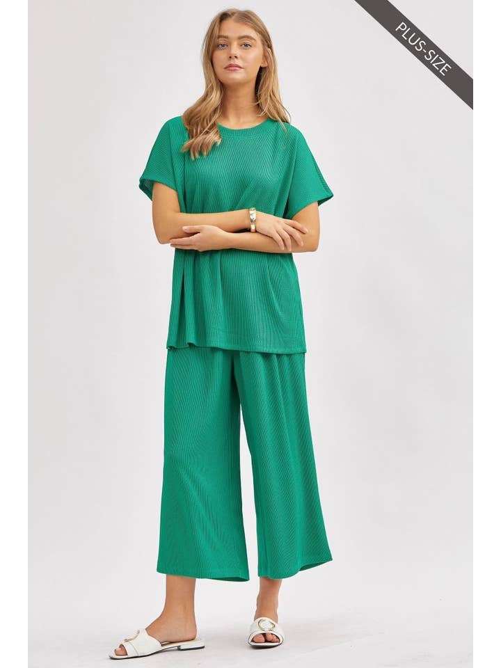 Dear Scarlett - Wholesale Top & Pant Set (NOT Loungewear) - Women's - PLUS SIZE Solid Top + Wide Leg Pants TRVSET-PALMBEACHP