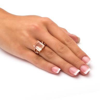 PalmBeach Jewelry - Wholesale Cocktail/Statement Ring - Emerald-Cut Simulated Morganite Ring in Rose Gold Silver4