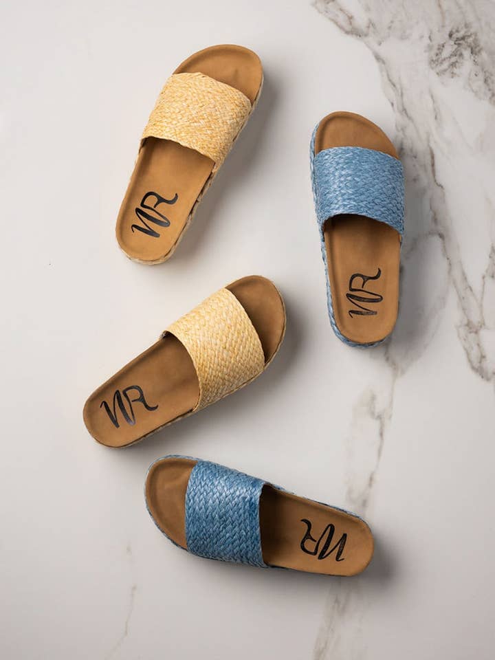 Anna Sandals in Blue and Natural for wholesale by Naughty Monkey