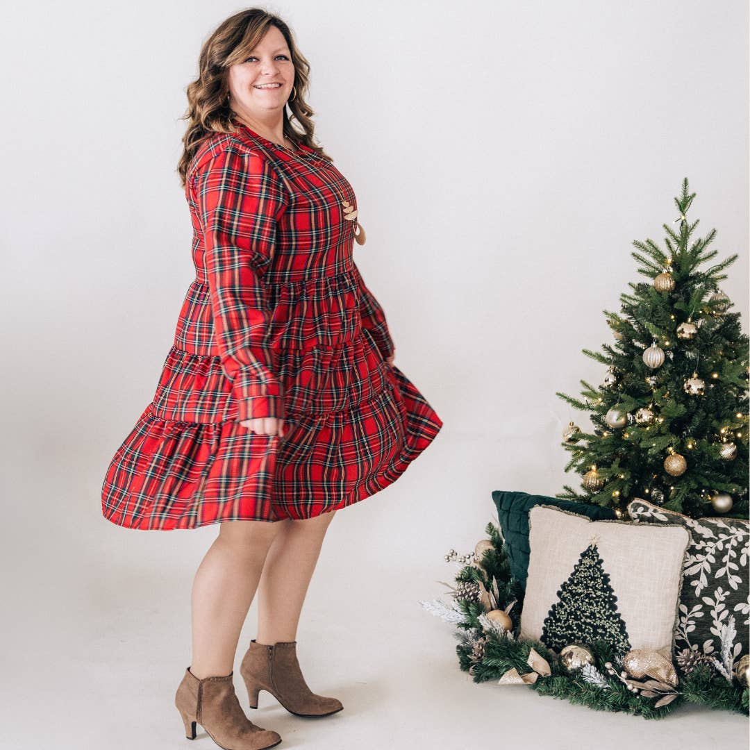 HAHA MAMA Clothing - Vente Robe – femme - Robe de Noël à carreaux en tartan rouge pour maman et moi - Femmes