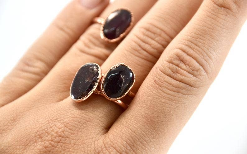 Daddy Daughter Jewelry - Wholesale Single Stone/Solitaire Ring - Red Garnet Chunky Copper Ring | January Birthstone Ring |8