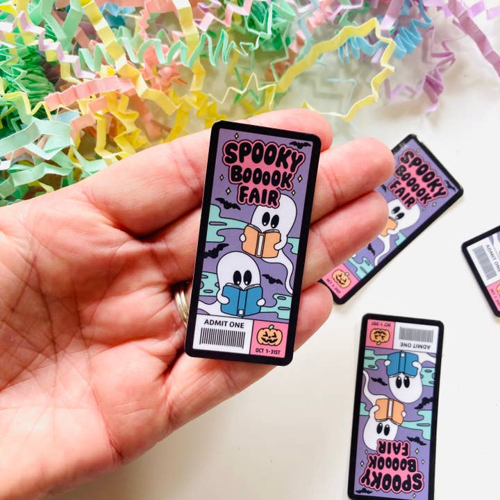 Spooky Book Fair Die Cut sticker for wholesale by Chapter & Ink