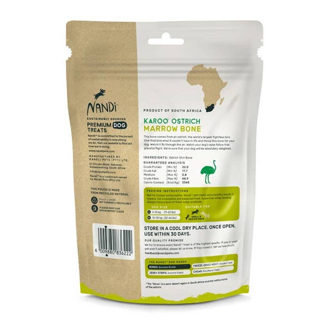 Nandi of Africa - Premium Pet Treats - Wholesale Pet Treats - Dog - Nandi Karoo Ostrich Marrow Bone (4pk)1