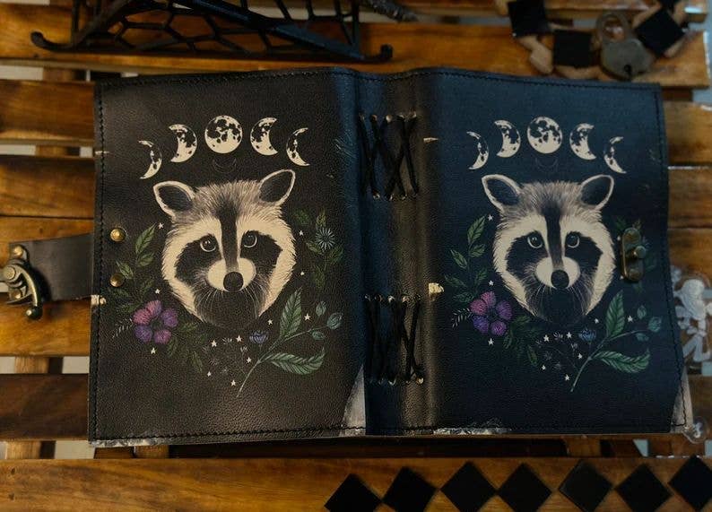 MNM HANDICRAFTS - Wholesale Journal/Diary - Racoon Moon Phase Leather Journal Gothic Book of Spells3