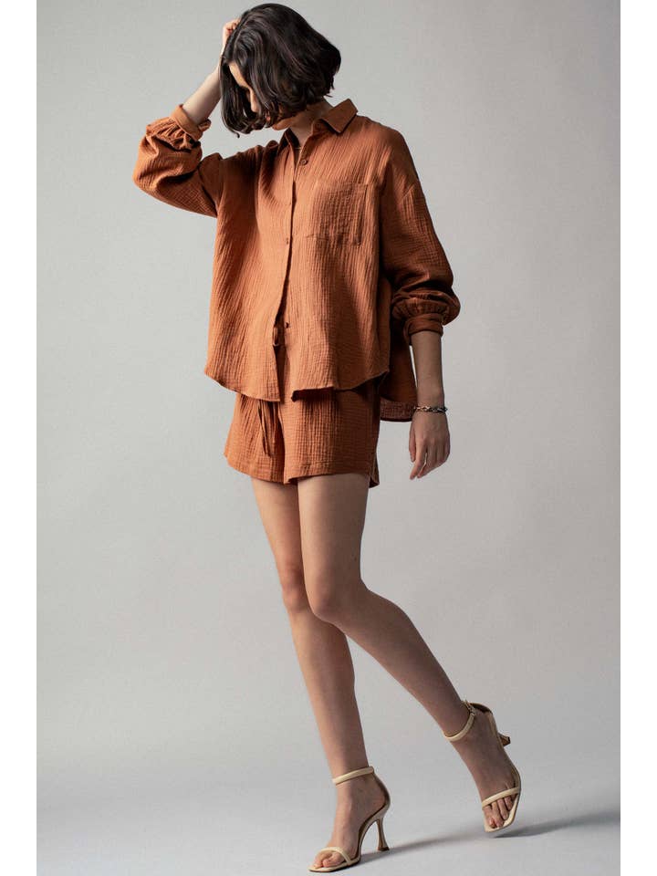 Urban Daizy - Wholesale Lounge Set - Women's - Crinkle Cotton Gauze Resort Button-Up Set9