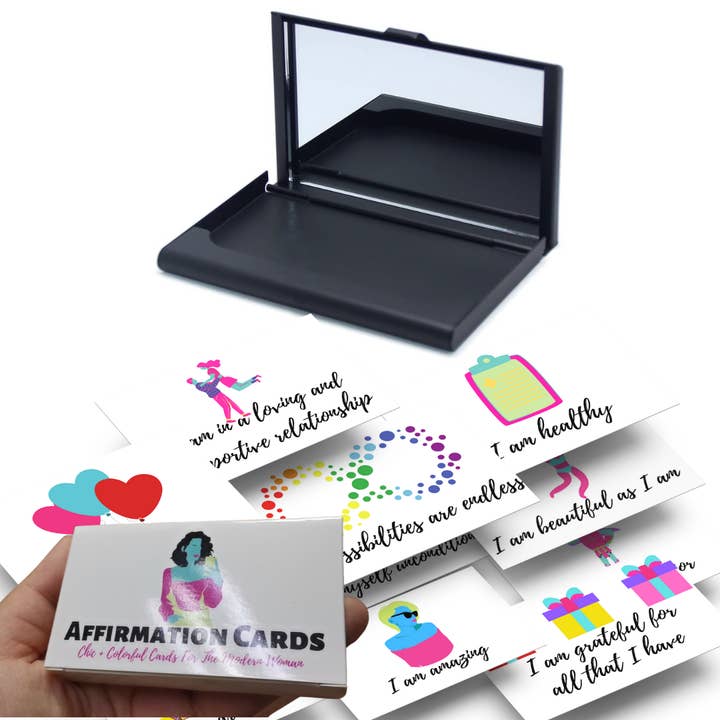 61 cartes d'affirmation pour femme+étui de voyage miroir pour la vente par Midnight | Peace