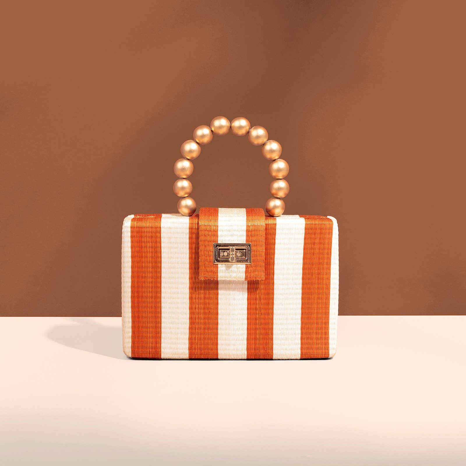 Soli & Sun - Wholesale Clutch Bag - Women's - Orange Stripe Clutch Bag | Gold Bead Handle | Artisanal Luxe