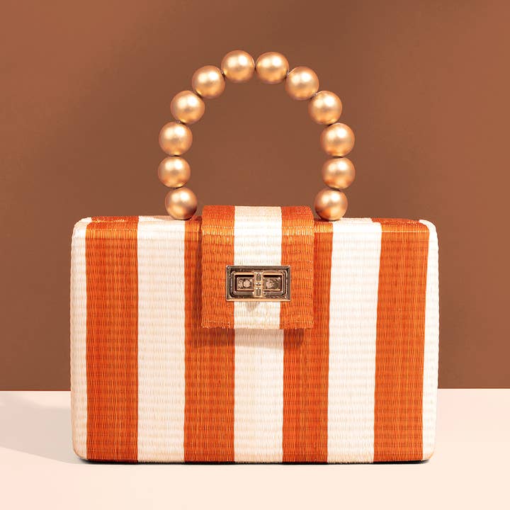 Soli & Sun - Wholesale Clutch Bag - Women's - Orange Stripe Clutch Bag | Gold Bead Handle | Artisanal Luxe0