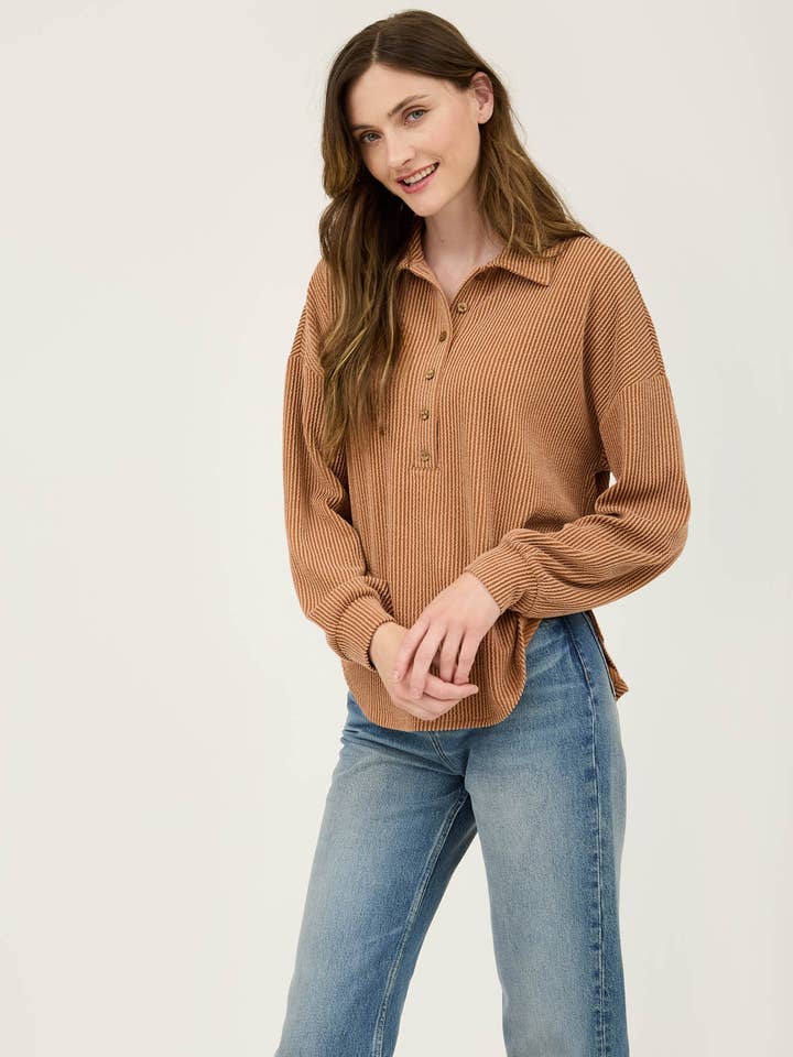 Blu Pepper - Wholesale Knit Top - Women's - PINSTRIPE COLLARED HALF BUTTON KNIT TOP16