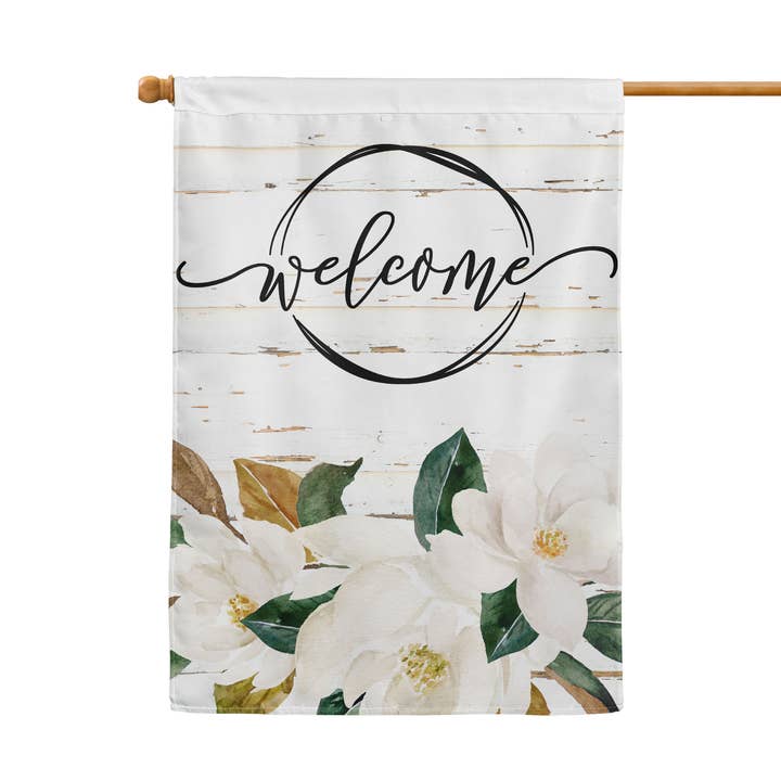 House Flag (28"x40") - Magnolia Welcome Circle for wholesale by The Spotted Zebras