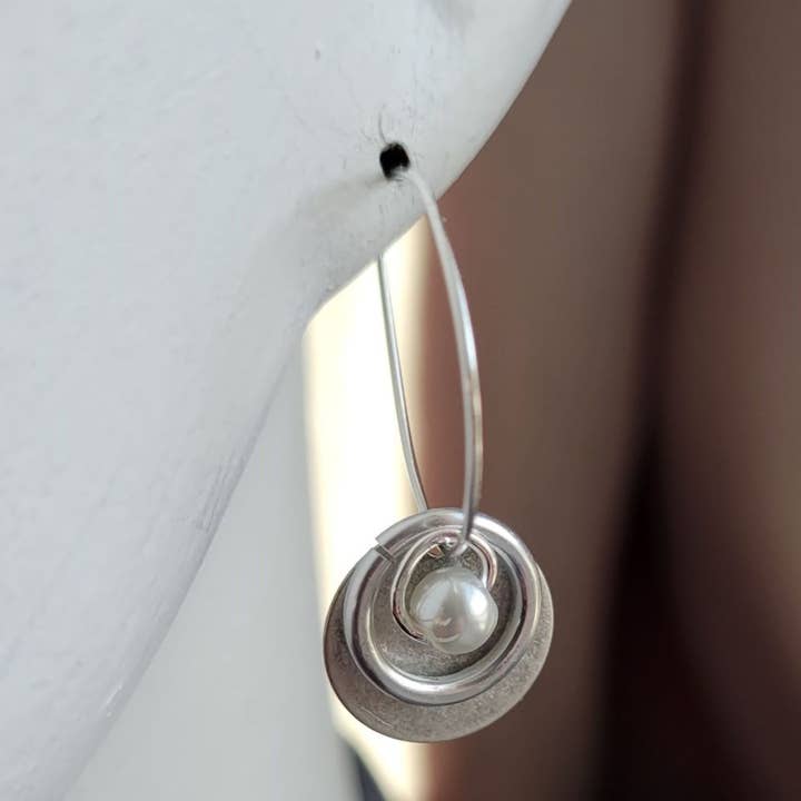 Silver & Pearl Moon Charm Hoop Earrings / Everday Earrings for wholesale by Teahan K Jewelry