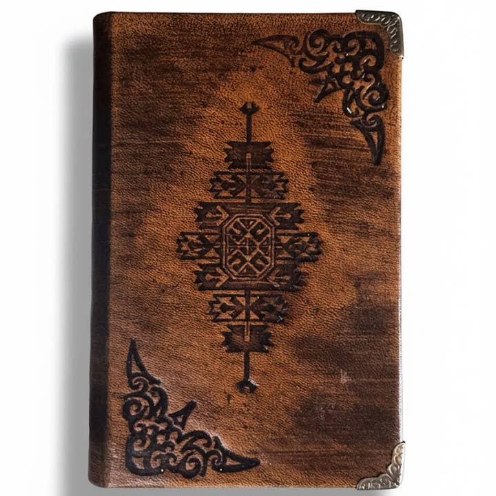 Caderno de Anotações em Couro Vintage – Capa com Padrão Étnico por atacado de ML Marcaleather