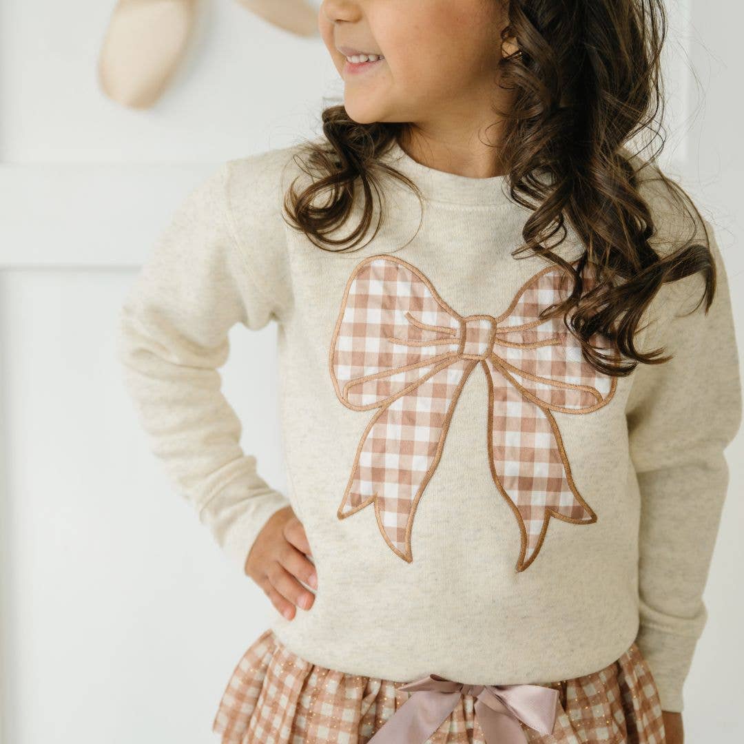 Sweet Wink - Wholesale Sweatshirt - Kids - Gingham Bow Patch Sweatshirt - Natural - Girls Clothes2