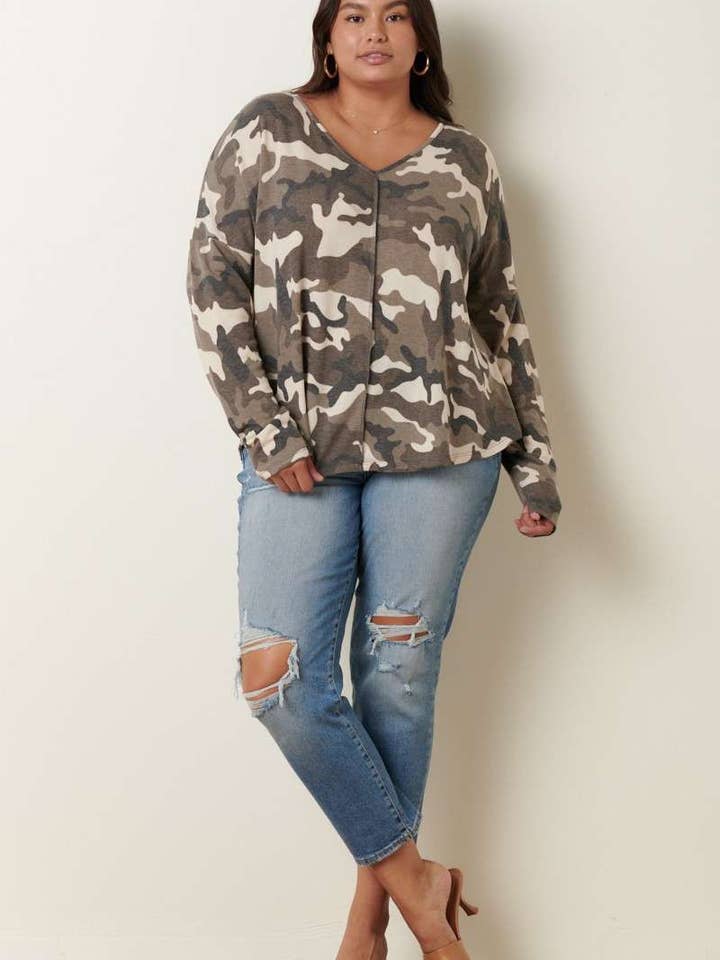 mittoshop - Wholesale Knit Top - Women's - PLUS CAMO V- NECK KNIT TOP8
