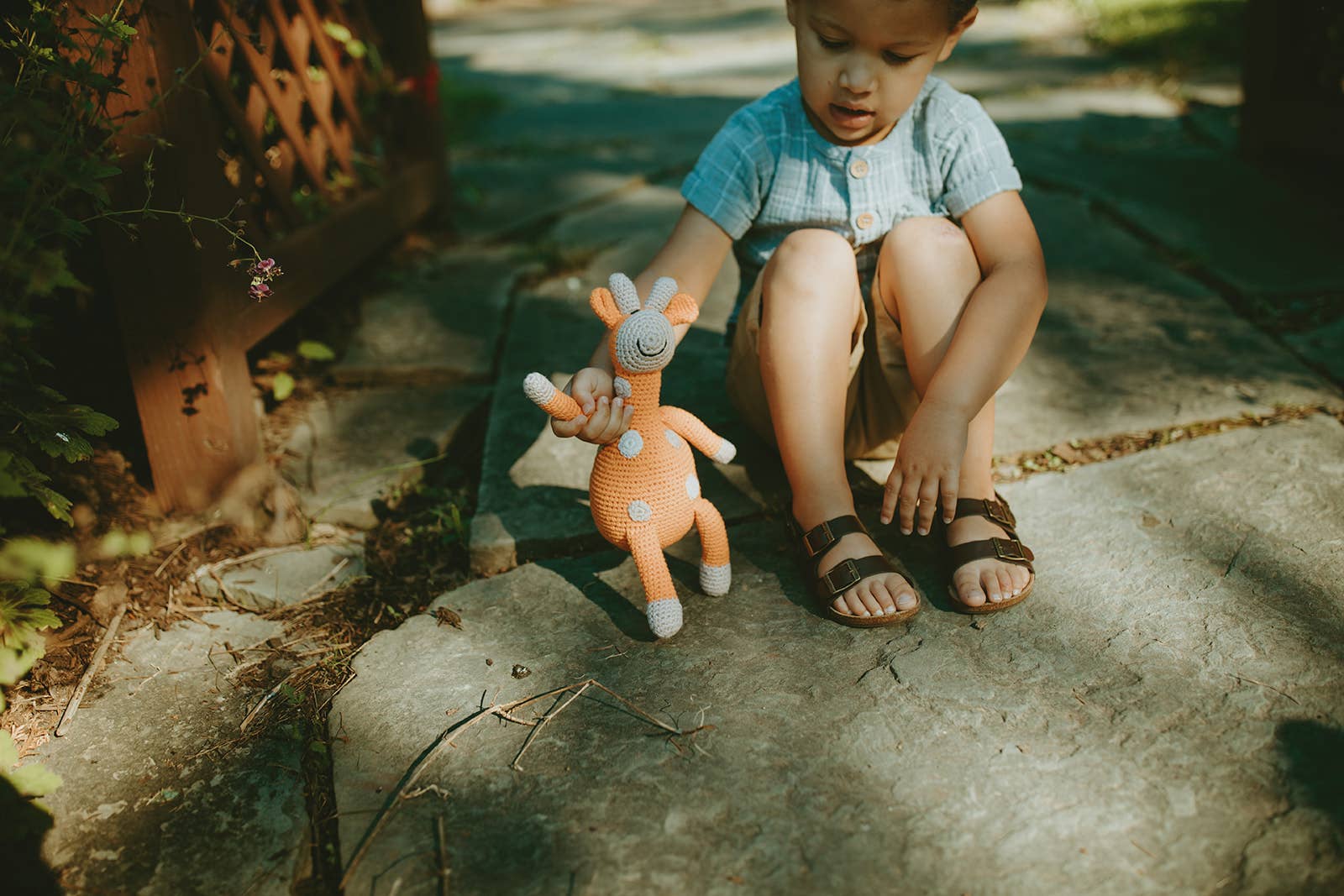 Pebblechild – Engroshandel Rangle - Baby – Hæklet babylegetøj giraf rangle - blød orange4