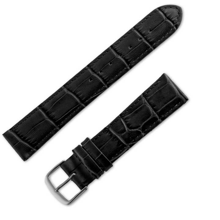 Bracelet montre cuir façon crocodile mat noir pour la vente par Antenen