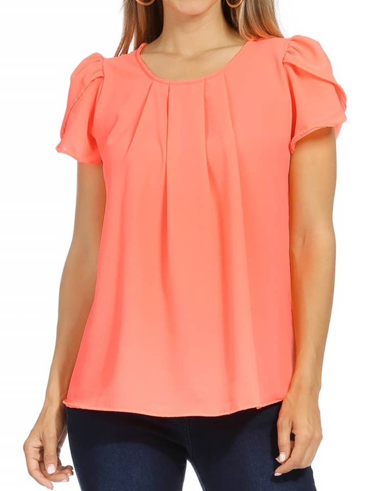 Women's Casual Solid Round Neck Tee Blouse Top for wholesale by MOA COLLECTION