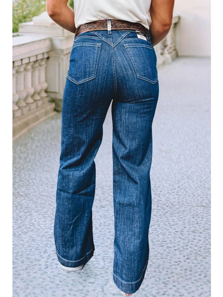 Sail Blue  LDC Stitched Waist Detail Loose Cuffed Jeans for wholesale on Faire1