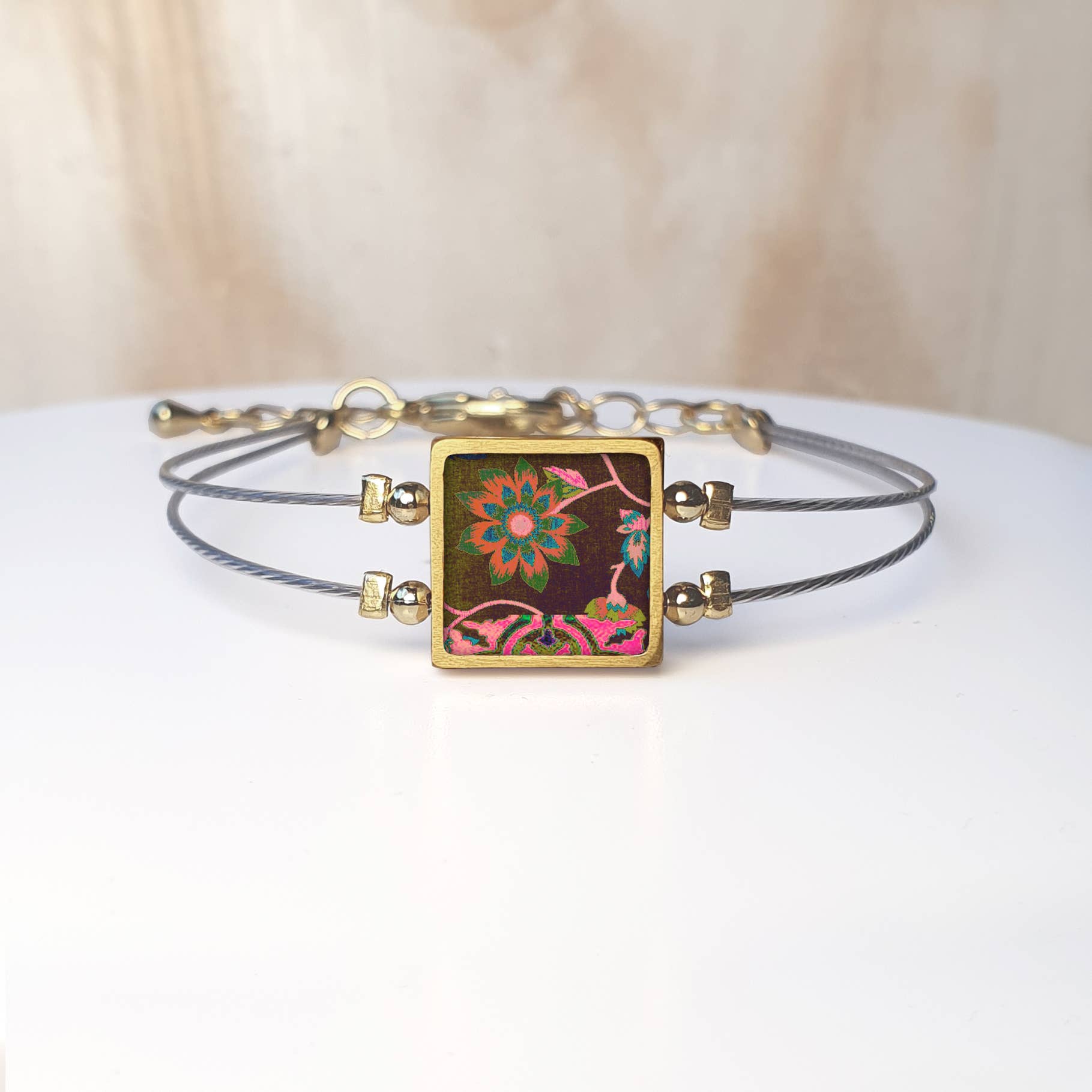 Noa Jewellery - Wholesale Charm/Dangle Bracelet - Framed Square Ceramic Bracelet, Gold Plated Stainless Steel2