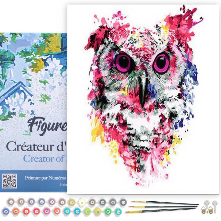 Paint by numbers Modern Pink Owl framed for wholesale by Figured'Art