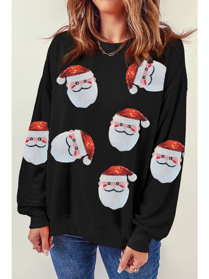 1 the Woman - Wholesale Graphic Sweatshirt - Women's - Santa Claus Sequin Graphic Sweatshirt