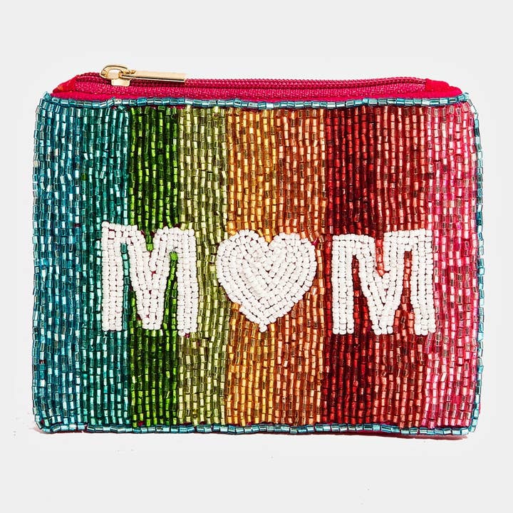 Rainbow Mom Heart Beaded Coin Purse for wholesale by Collections by Fame Accessories