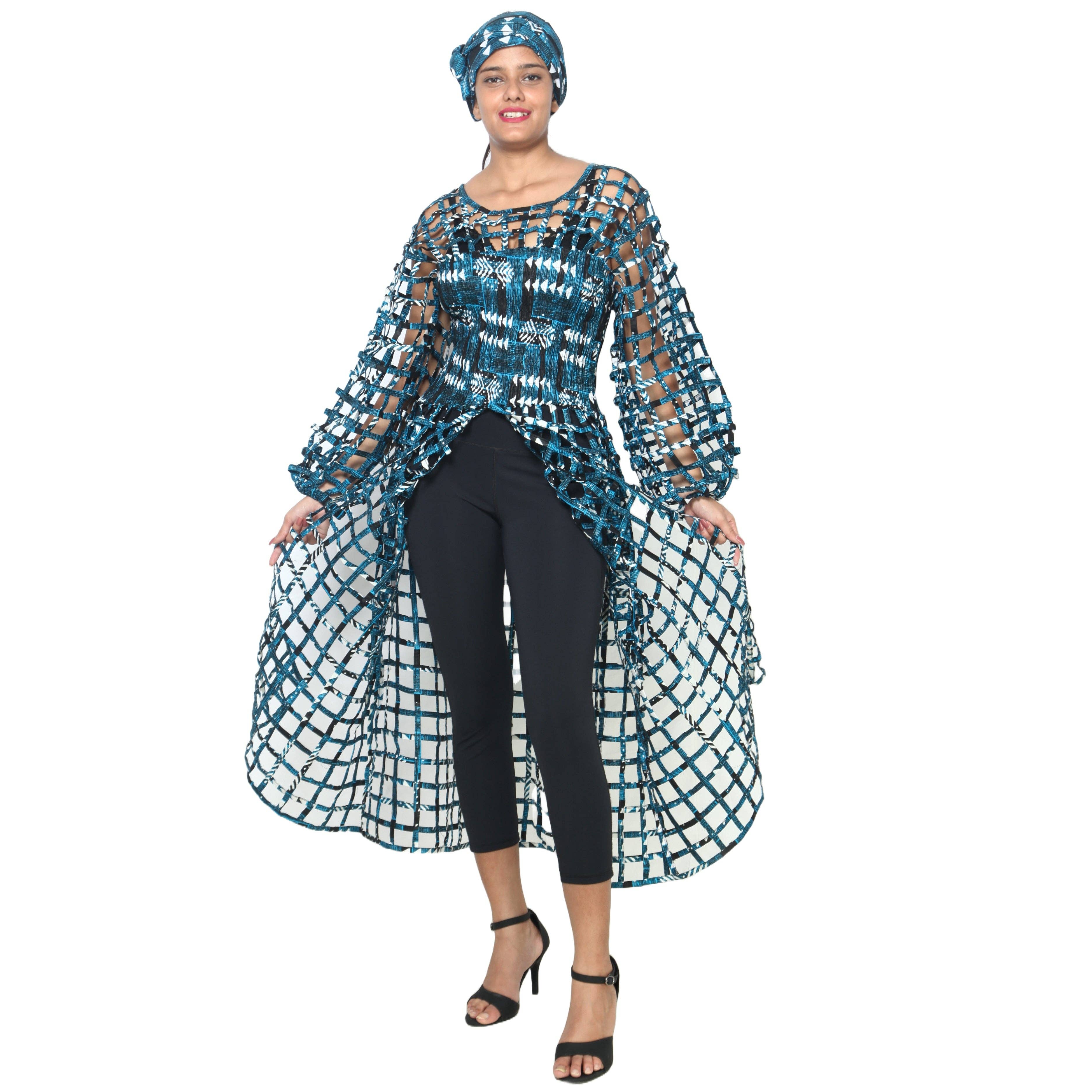 African Stars - Wholesale Dress - Women's - Women's Long Sleeve Smocked Bodice Cage Dress -- FI-ST12212