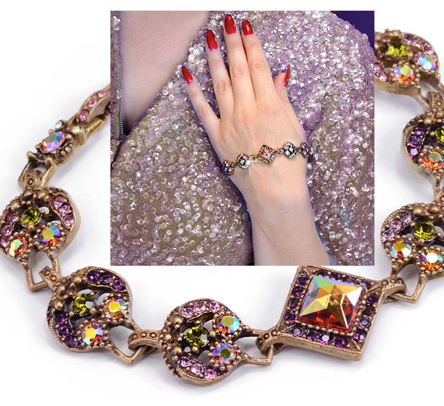 Sweet Romance Jewelry - Wholesale Link & Chain Bracelet - Vintage Midcentury Aurora Glamour Bracelet   BR5550