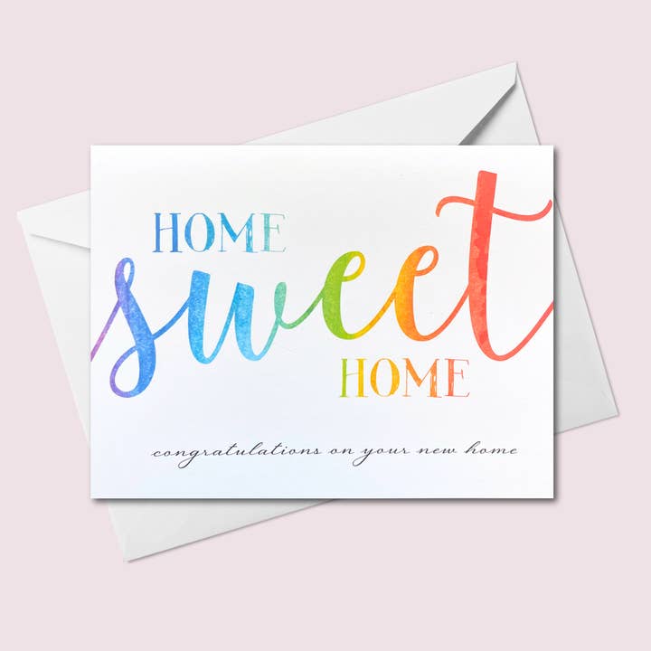 Housewarming Card – “Home Sweet Home” Rainbow Design for wholesale by Russell Jeffery Design by Off By Heart Design