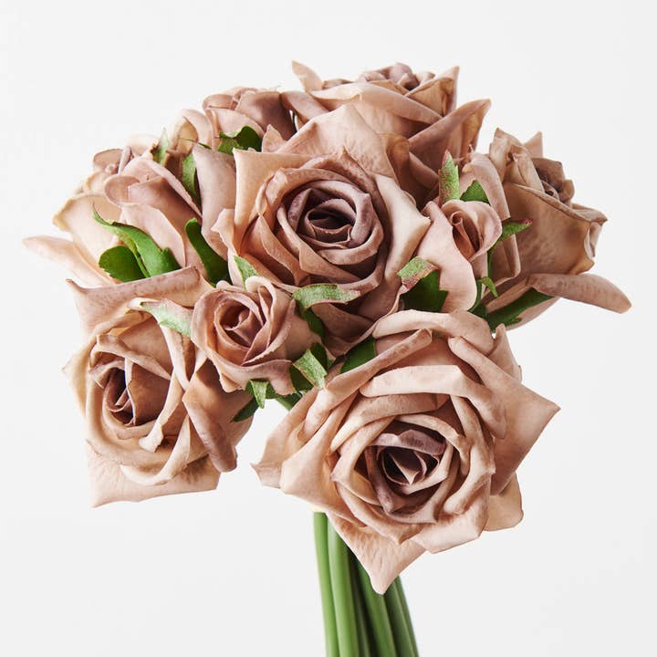 JKF & Co Pty Ltd - Wholesale Artificial flowers - Real Touch Mixed Roses Bouquet Coffee