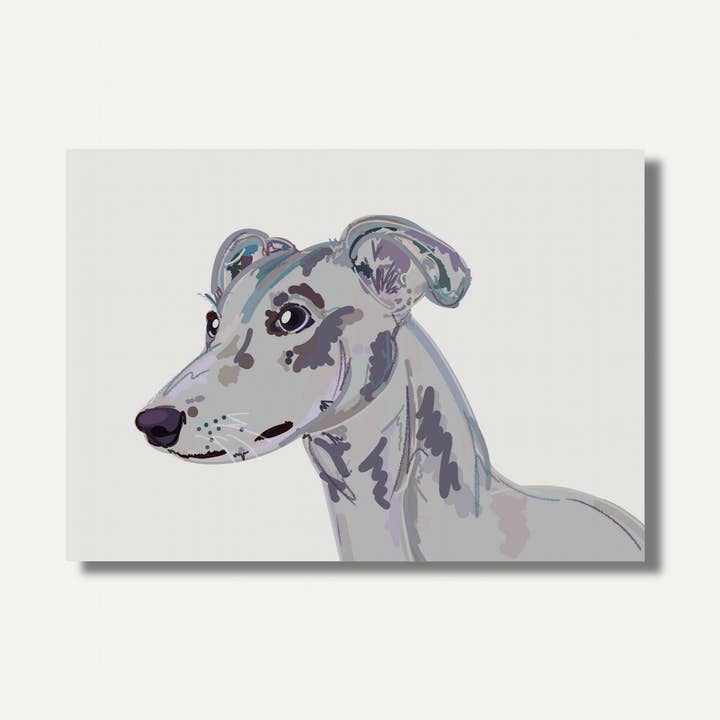 Whippet Dog Illustration Art Print – A5 (Grey) for wholesale by Wren & Rye