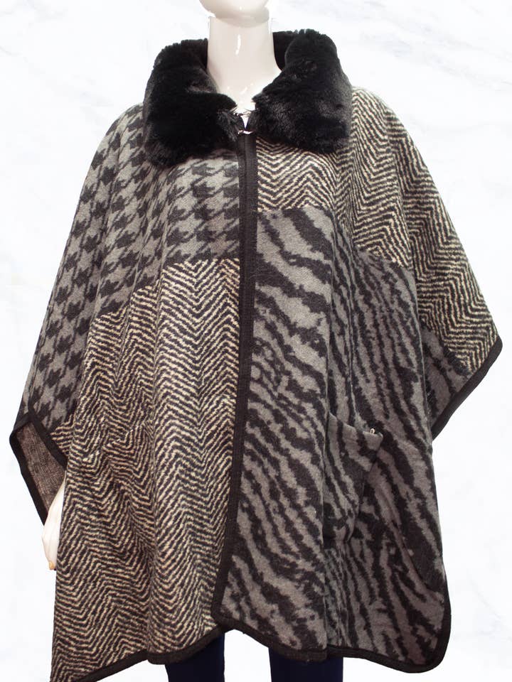 Mixed Pattern Faux Fur Cape by Piece for wholesale by Suzie Q USA