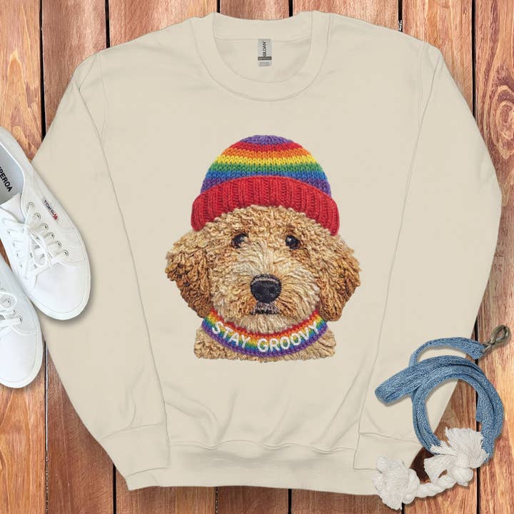 Puppy Jo - Wholesale Graphic Sweatshirt - Unisex - Groovy Goldendoodle Sweatshirt