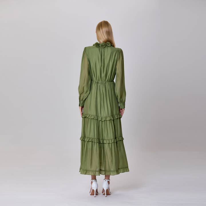Green Ruffled shirt dress with layered inserts for wholesale on Faire5