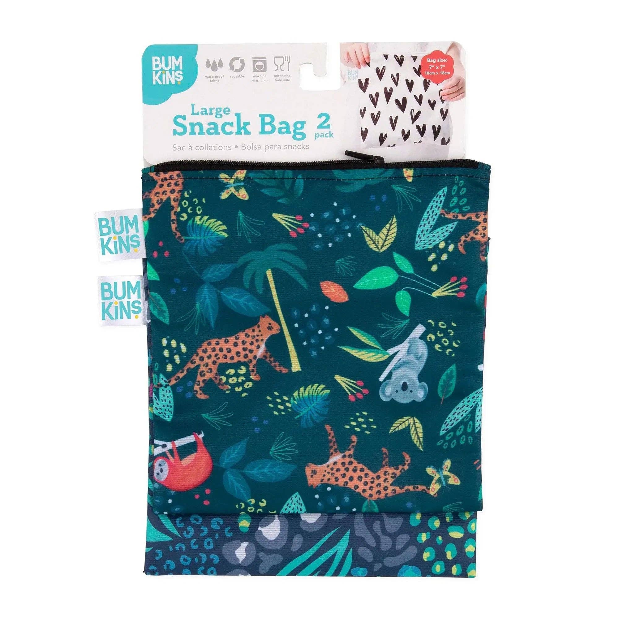 Bumkins - Wholesale Lunch Bag/Box - Kids - Reusable Snack Bag, Large 2-Pack: Jungle & Animal Prints10