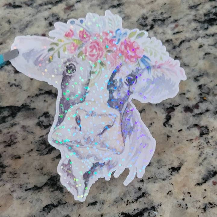 Dashmonograms - Wholesale Sticker - Cute Cow Sticker, Animal lover gift, Stocking Stuffer, Floral Cow, Boho Cow1