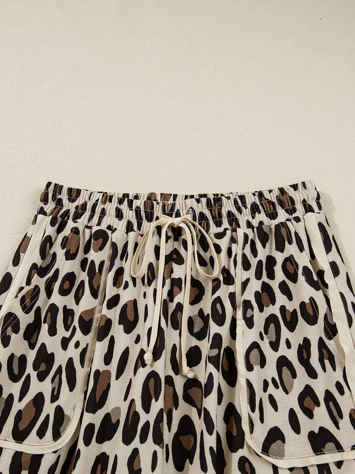 Khaki Leopard Wide Leg Cropped Pants for wholesale on Faire2