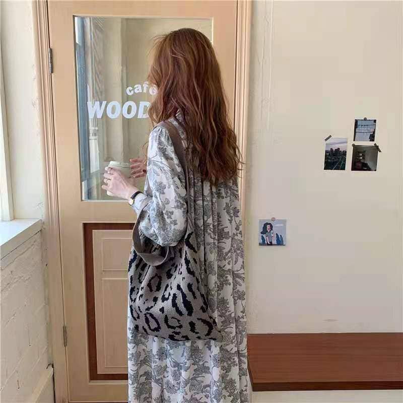 ShieldChic - Wholesale Tote Bag - Women's - Crochet Tote Bag Leopard Print Knit Bag1