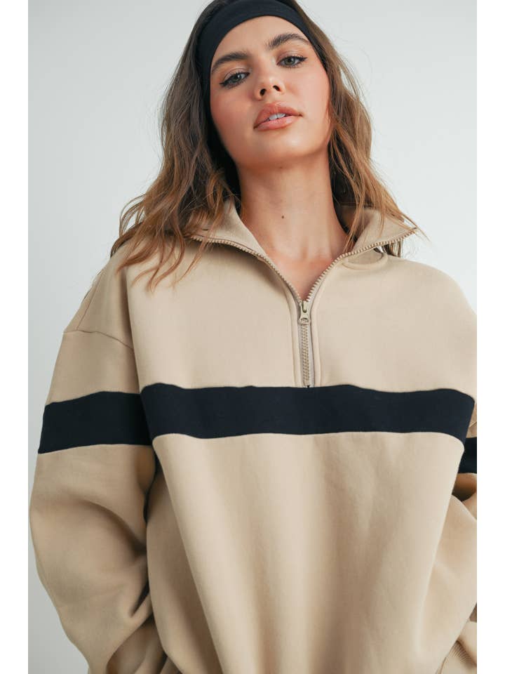 BUTTERMELON - Wholesale Sweatshirt - Women's - Two-Toned Half Zip Collar Sweatshirt - BMT753580