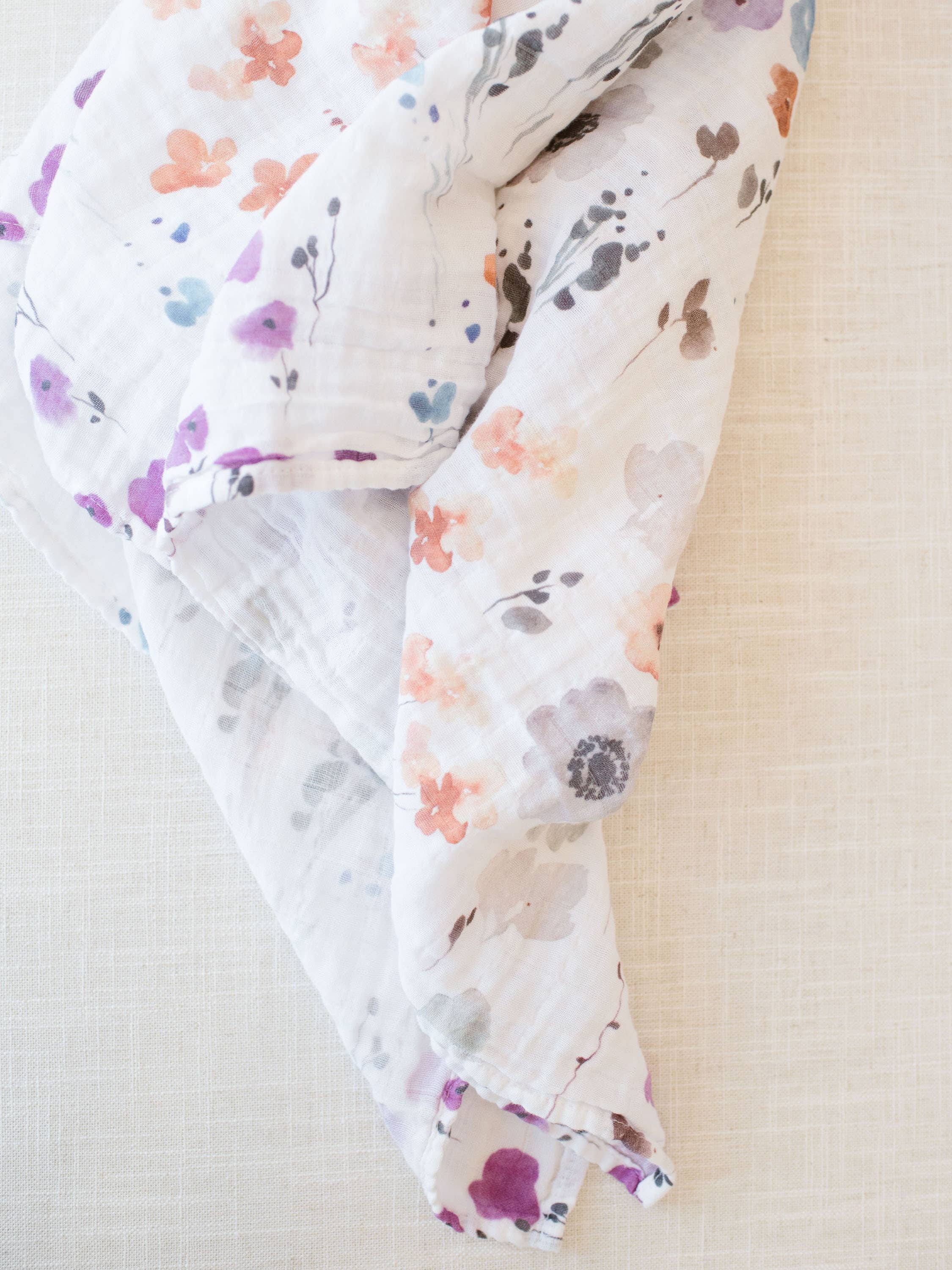Fawn & Foster - Wholesale Swaddle - Baby - Organic Muslin Gauze Swaddle Receiving Blanket Violet Floral1