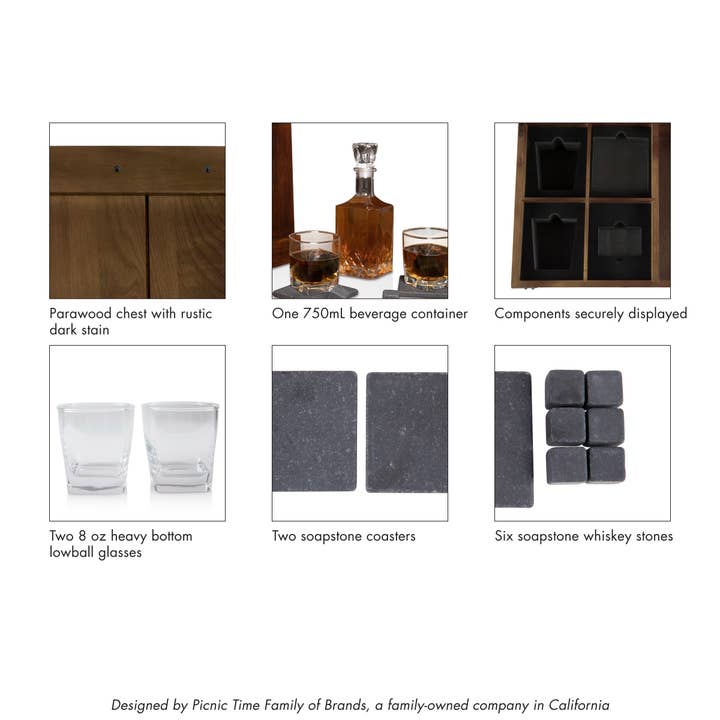 Dark Stain Parawood Whiskey Box with Decanter - Gift Set for wholesale on Faire