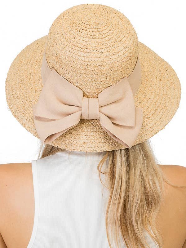 Natural Luxury Soft Crush Straw Cotton Big Bow Sun Hat for wholesale by Cap Zone
