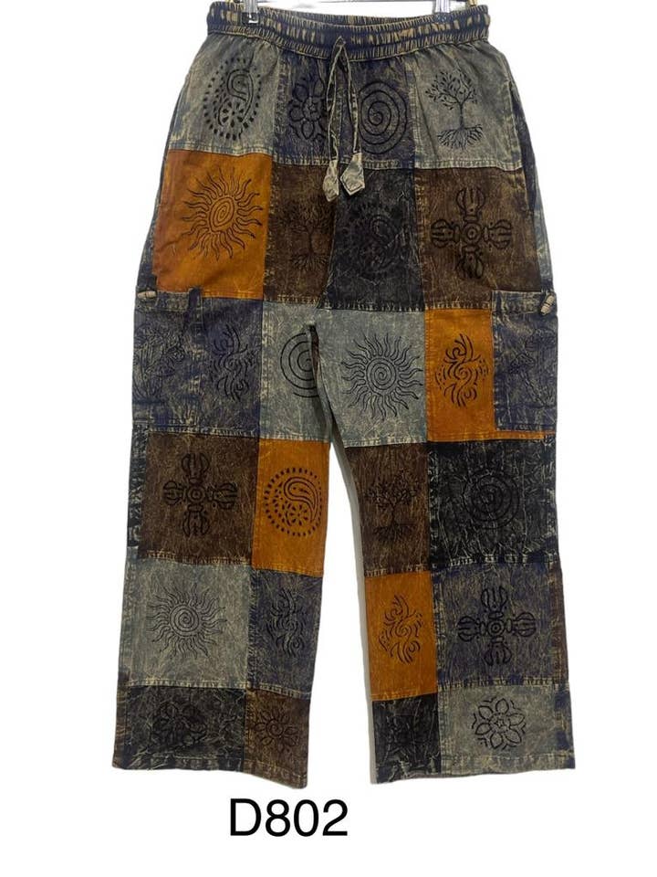 Pantalon en coton à imprimé à blocs en patchwork D802 pour la vente par Rising International Inc