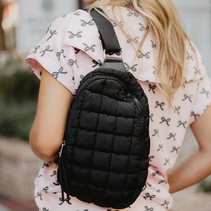 Black Quilted Sling Bag for Women for wholesale by Katydid