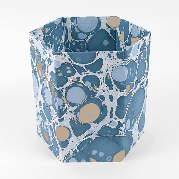 MARBLED HEXAGON COLLAPSIBLE BASKET - PEBBLES BLUE OCHRE for wholesale by Craft Boat