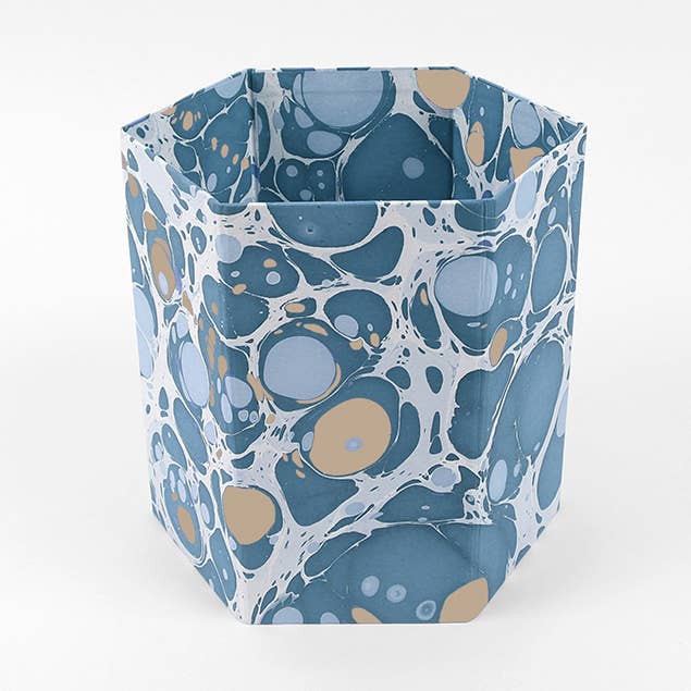 MARBLED HEXAGON COLLAPSIBLE BASKET - PEBBLES BLUE OCHRE for wholesale by Craft Boat