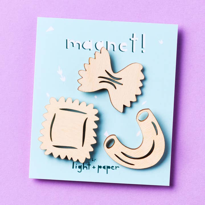 Pasta Trio Wooden Magnet Set for wholesale by Light + Paper